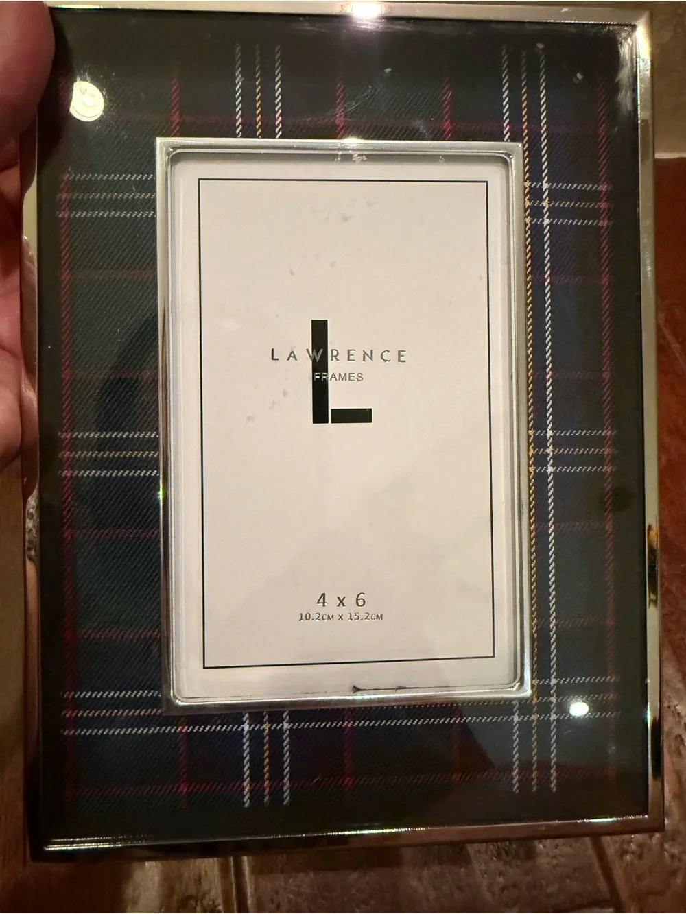 Lawrence Frame 4x6 Plaid Accent Photo Frame in green and blue.